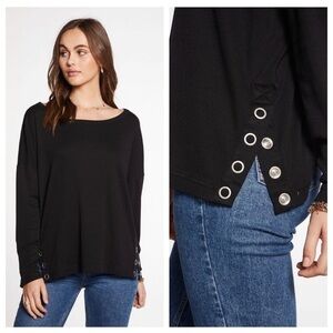 Chaser Rib Snap Side Long Sleeve Drop Shoulder Pullover